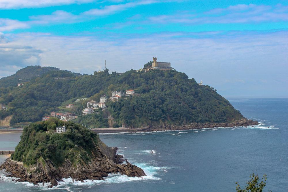 Isla de Santa Clara and Monte Igueldo on La Concha Bay in San Sebastian, Spain