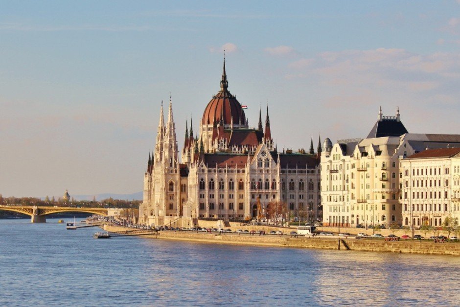 Iconic Budapest sights: View from Chain Bridge of Parliament.