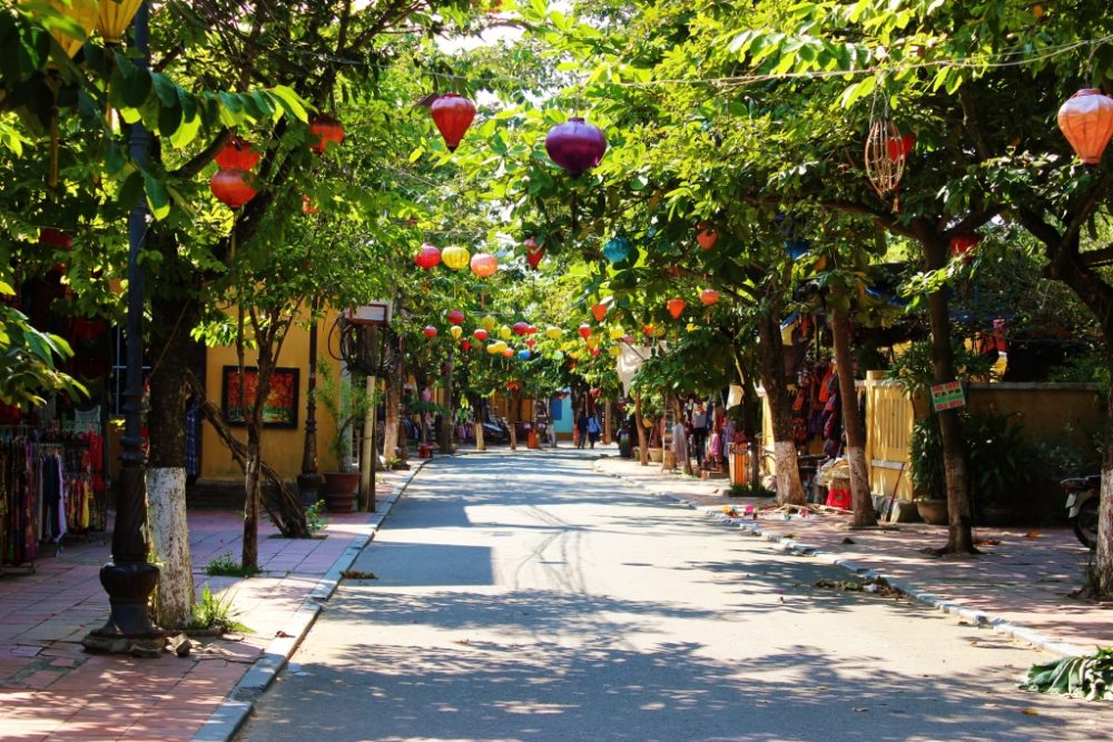 Lanterns hang over the streets in Hoi An Vietnam
