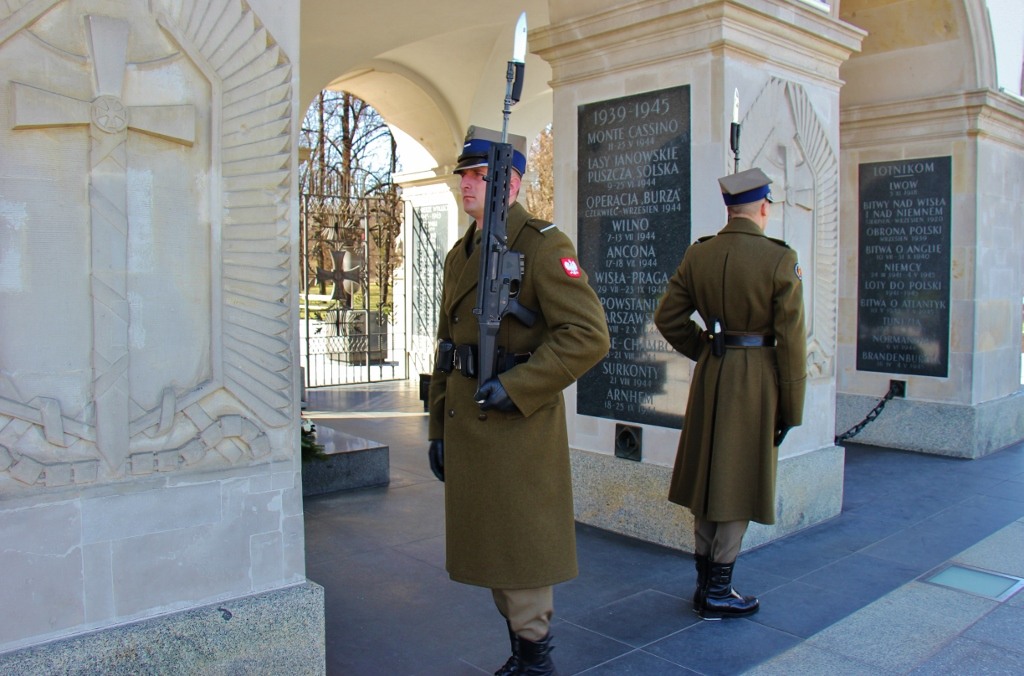 Two soldiers at the Changing of the Guard at the Tomb of the Unknown Soldier in Warsaw, Poland