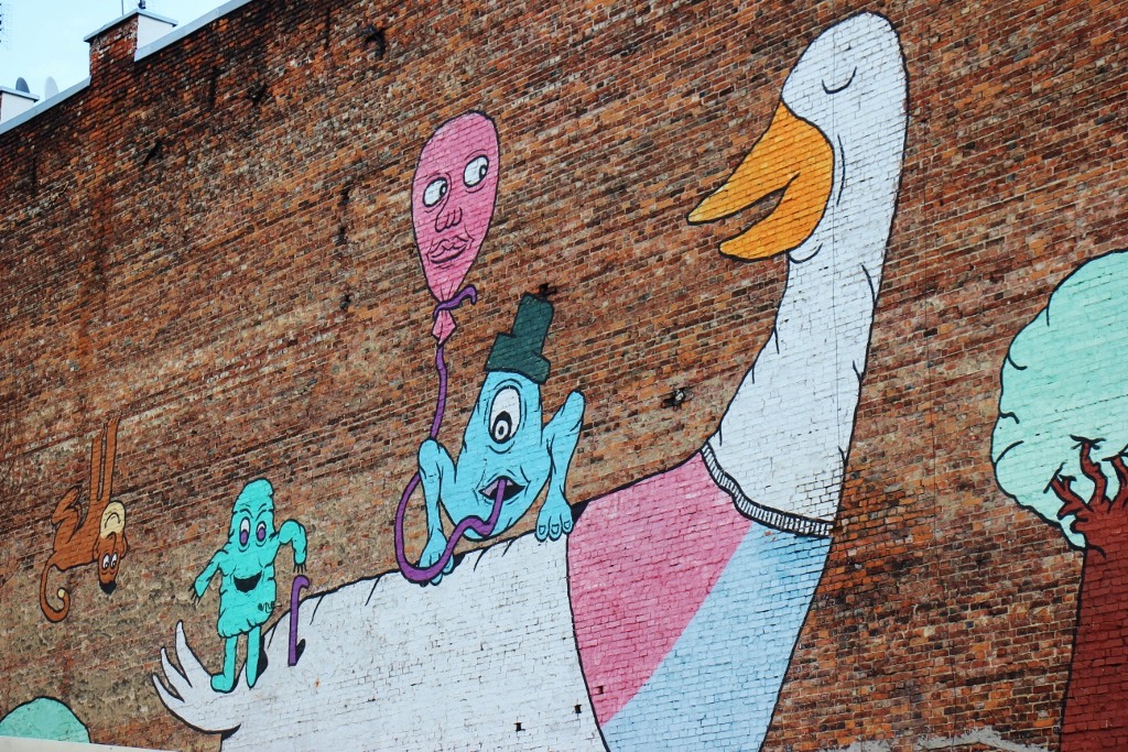 Goose wall mural street art in Praga neighborhood in Warsaw, Poland