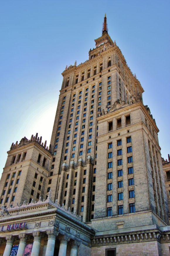 Looking up at the Palace of Culture and Science in Warsaw, Poland