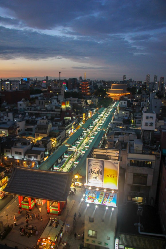 Elevated viewpoint of Sensoji Temple in Tokyo, Japan