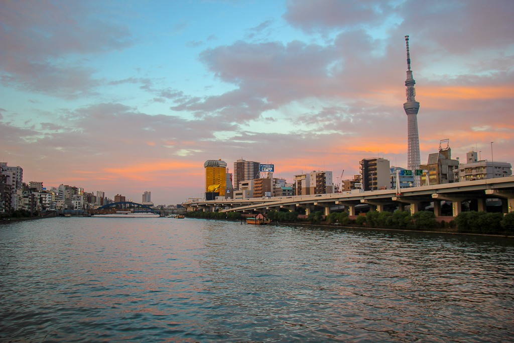 Sunset on Sumida River in Tokyo, Japan