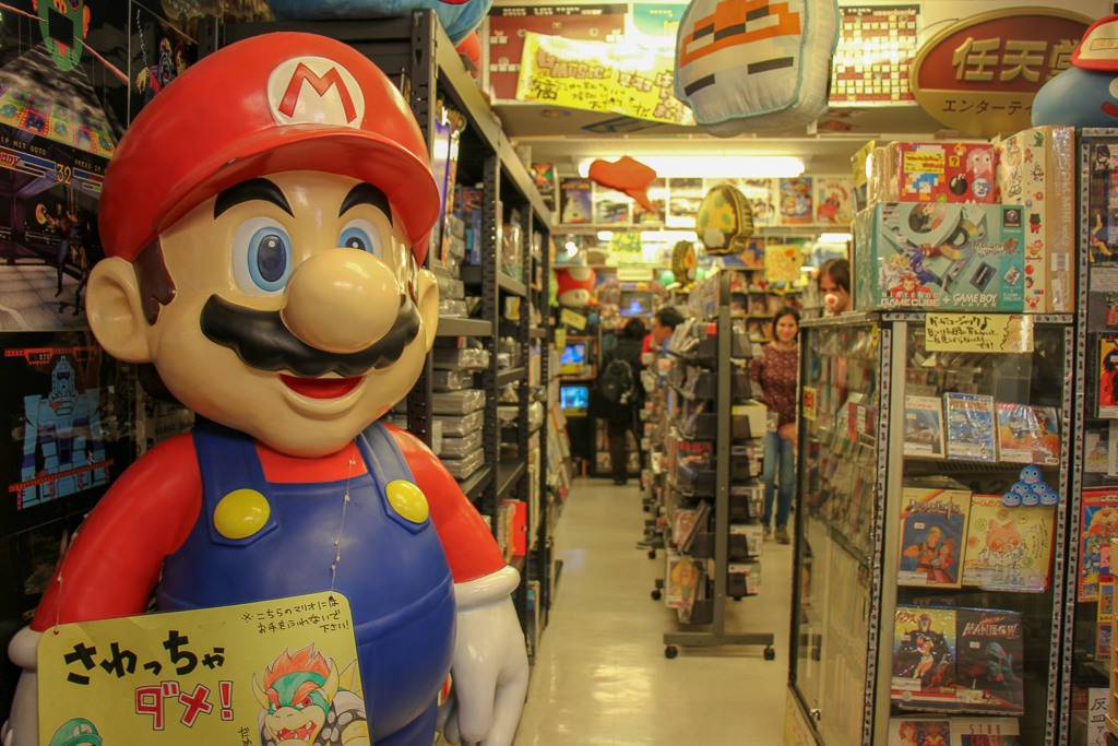 Super Mario greeter at Super Potato in Akihabara in Tokyo, Japan