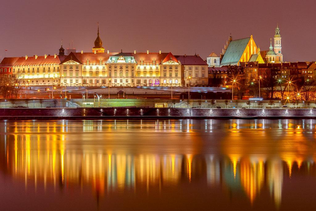 View at Night of the Old Town, Warsaw, Poland